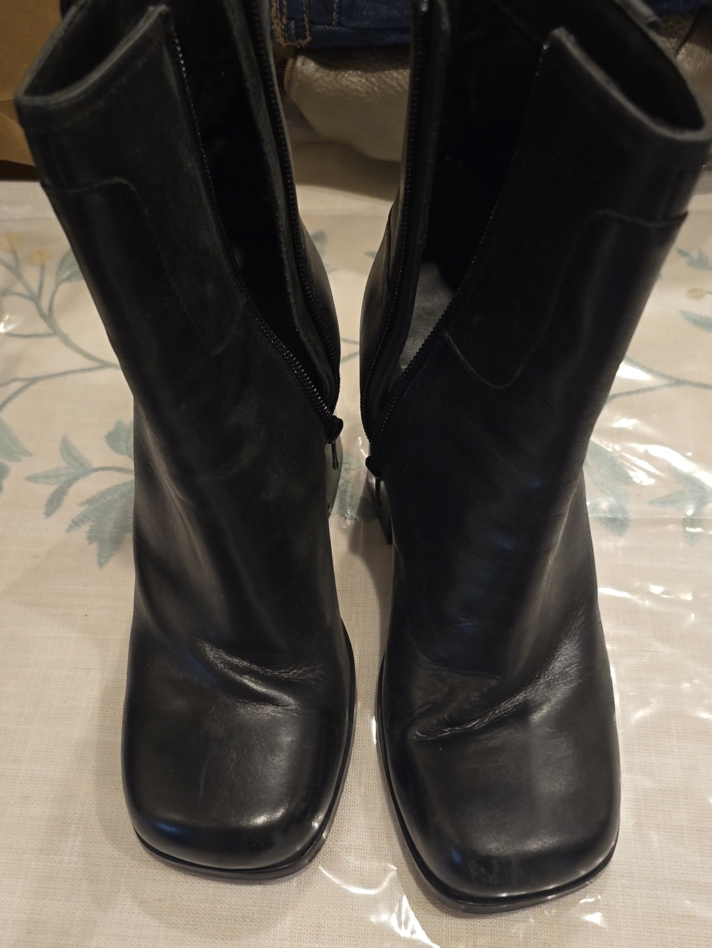 Free People Women's Black Leather Mid-Calf Zipper Boots